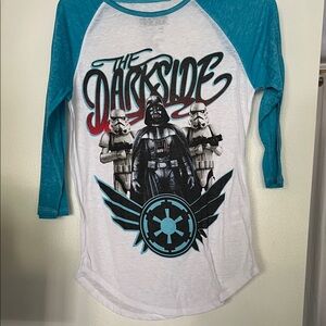 Star Wars 'The Dark Side' Teal & White Raglan 3/4 sleeve T-Shirt sz XS